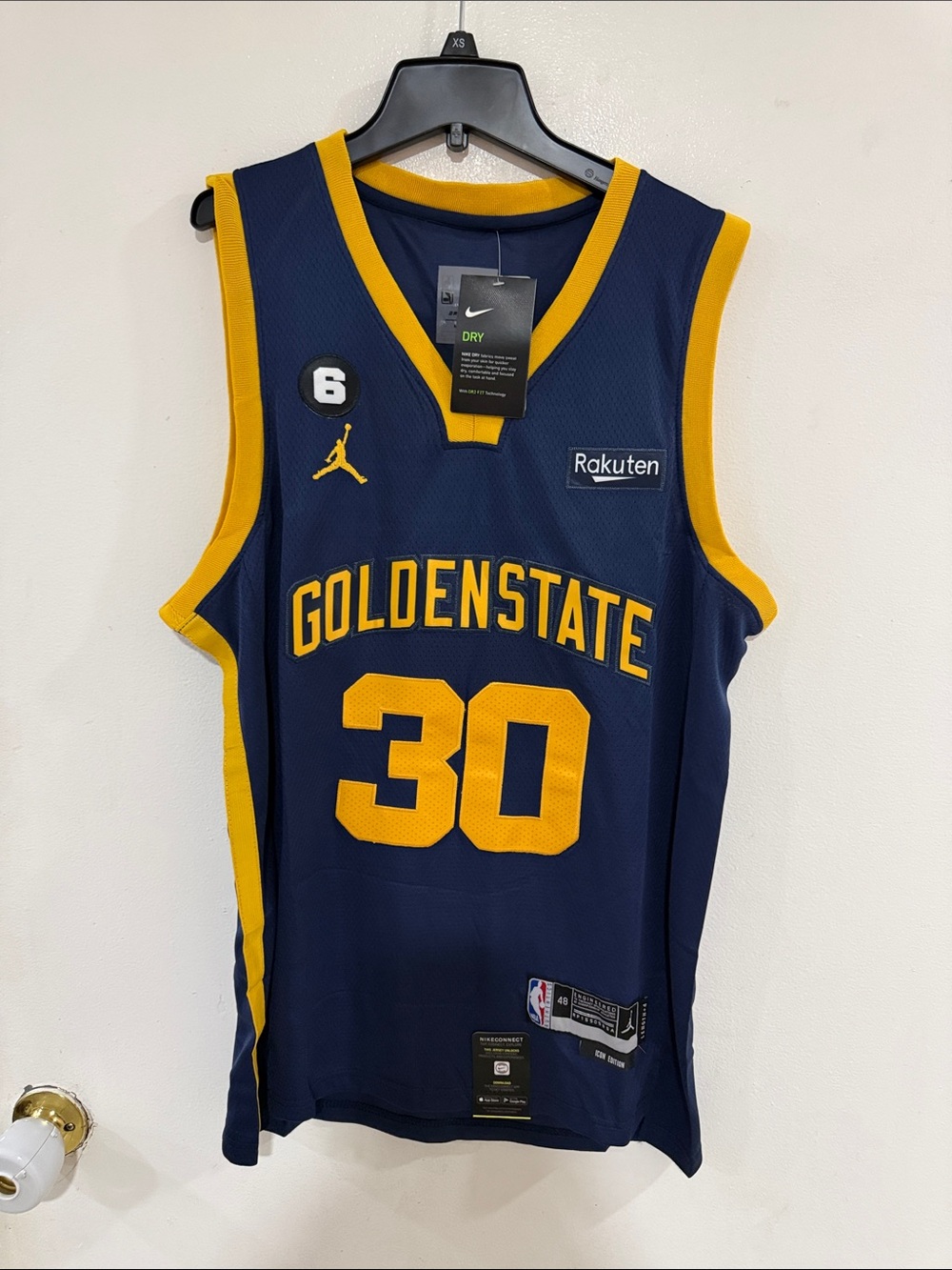 Nike Navy and Yellow Golden State #30 Basketball Jersey